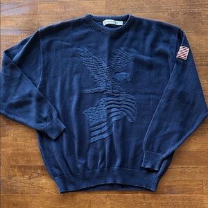 Shenandoah mens made in USA knit patriotic eagle flag navy blue sweater large​​